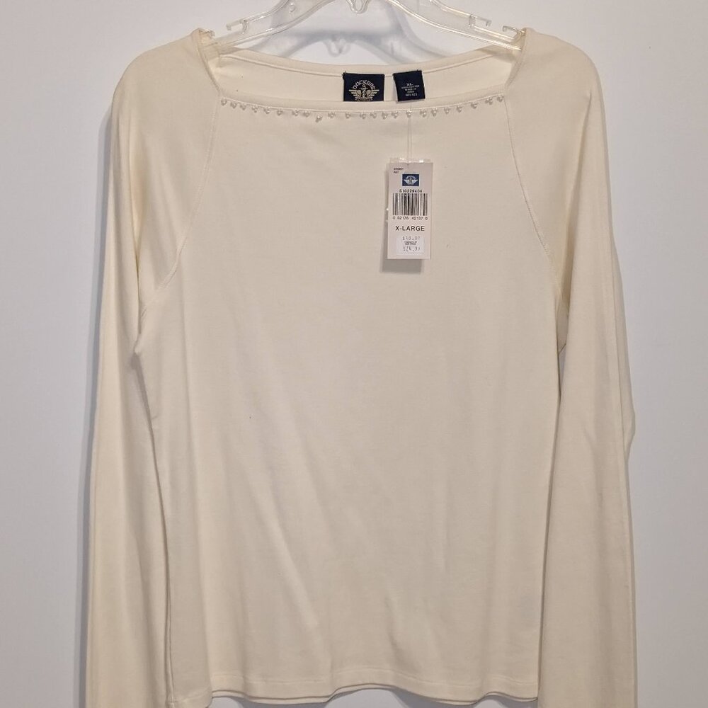 NWT Dockers Women's XL Cream Long Sleeve Square Neck Top Blouse